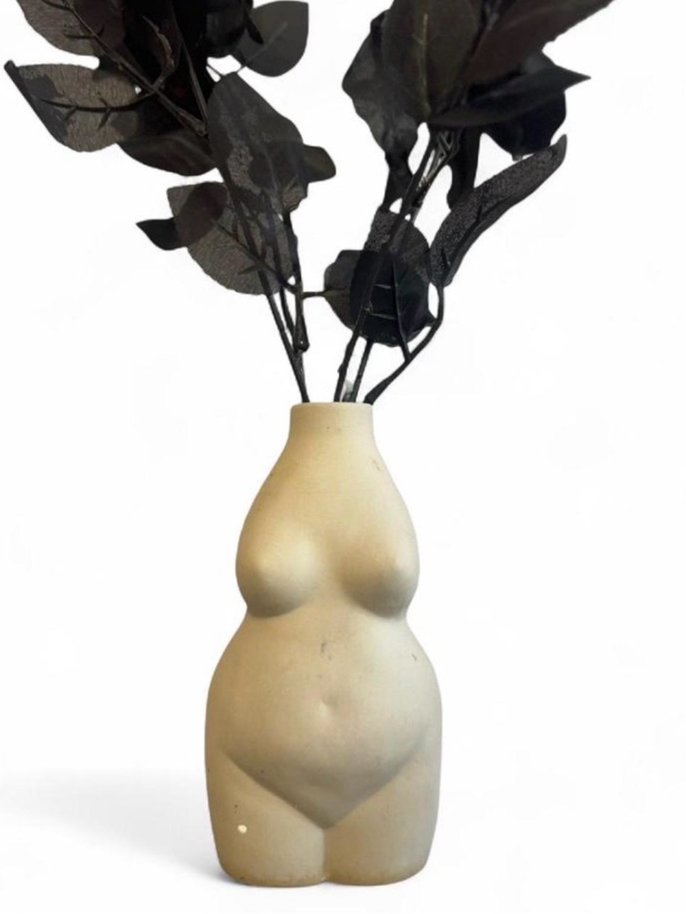 Female Torso Ceramic Vase in Matte Beige